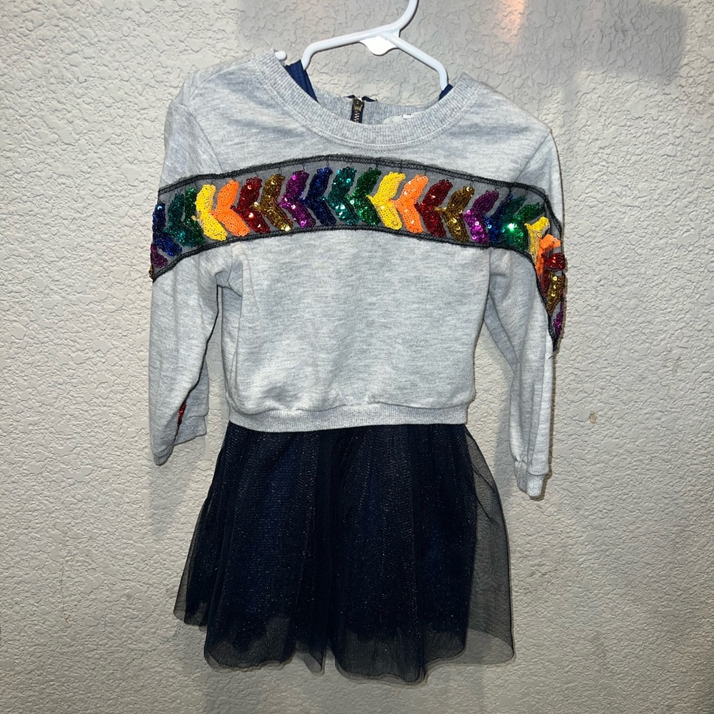 TWOFER DRESS W/SEQUIN TRIM
NAVY MULTI, Size 3T Toddler